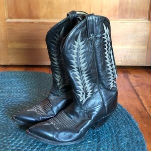 1980s Vtg Tony Lama Black Cowboy Boots